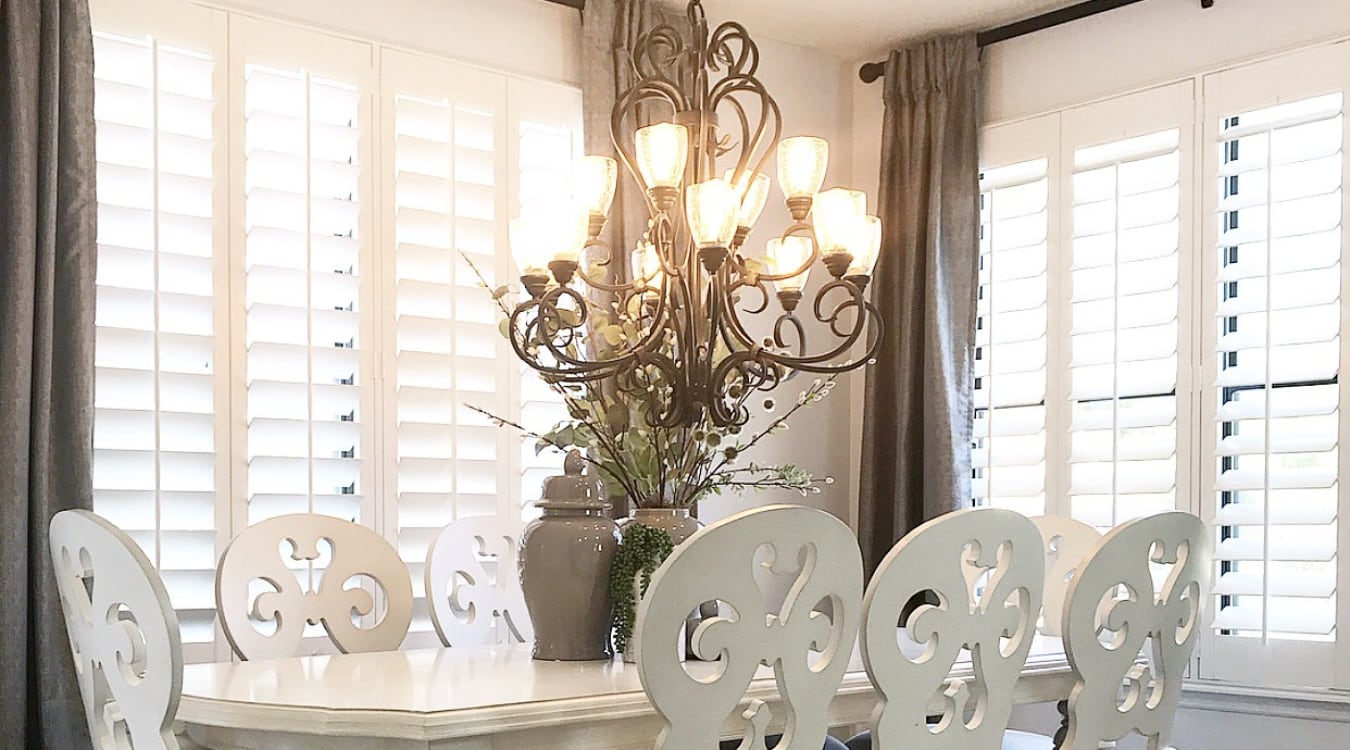 Plantation shutters in a dining room